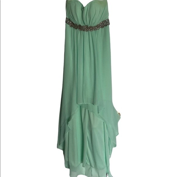 Juno Dress Collection Mint Green High Low Strapless Prom Dress - Picture 2 of 8